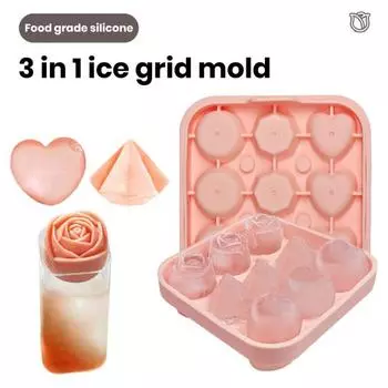 Силиконовый лоток для кубиков льда с крышкой, виски, бриллианты, сердце, роза, большая форма для льда 3-в-1, герметичная машина для изготовления кубиков льда розовый