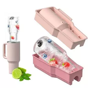 Силиконовый лоток для кубиков льда с крышкой для стаканов емкостью 20-40 унций Конструкция с полым цилиндром Съемная крышка Многоразовая большая форма для кубиков льда для коктейлей Виски Кофе розовый