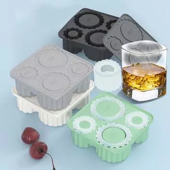 Силиконовый лоток для кубиков льда с крышкой для стакана объемом 20-40 унций, легко вращающиеся формы для кубиков льда, герметичный, не содержащий бисфенол-А, аппарат для приготовления кубиков льда для напитков серый