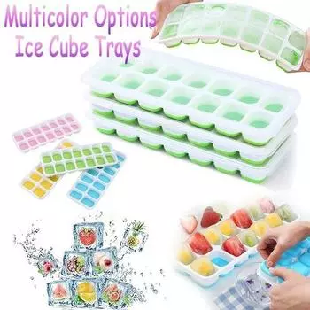 Силиконовый лоток для кубиков льда со съемной крышкой, устойчивой к проливанию, штабелируемые и легкосъемные лотки для кубиков льда розовый