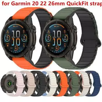 Силиконовый магнитный браслет для Garmin fenix 8 7X 7 7S 6 6X Pro Ремешок для часов fenix 5X 5S Plus 3HR 945 935 Запястье 20 мм 22 мм 26 мм QuickFit for Garmin 20mm чёрный