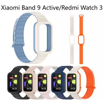 Силиконовый магнитный ремешок для Xiaomi Smart Band 9 Active, сменный браслет Correa для Redmi Band 3, аксессуар для браслета оранжевый