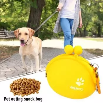 Силиконовый мешочек для лакомств для собак, сумка для щенков, поясная сумка с зажимом, переносная для собак жёлтый