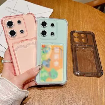 Силиконовый мягкий чехол для карты памяти для Xiaomi 14T 13T Poco F6 X6 X5 Redmi Note 14 13 12 11 10 Pro, защита объектива, ударопрочный прозрачный чехол для мобильного телефона Xiaomi 14T розовый