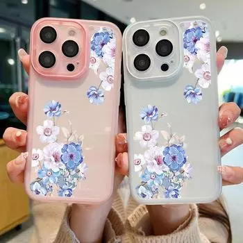 Силиконовый мягкий чехол для телефона с линзами для iPhone 16 Pro 15 14 Plus 13 12 Pro Max 11, ударопрочный, цветной, с цветочным узором, тонкий, прозрачный чехол iPhone 16 чёрный