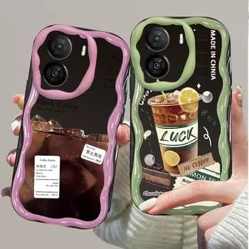 Силиконовый мягкий волнистый чехол, глянцевый лимонный кофейный чайный корпус, черная задняя крышка для мобильного телефона для iPhone Samsung Xiaomi Redmi Poco iPhone 6