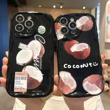 Силиконовый мягкий волнистый чехол, глянцевый модный чехол из скорлупы кокоса для мобильного телефона, черная задняя крышка для iPhone Samsung Xiaomi Redmi Poco iPhone 6