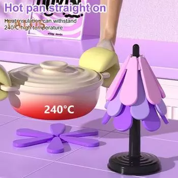 Силиконовый набор подставок для горячих блюд, термостойкие подставки, держатели для кастрюль в форме дерева с подставкой, многофункциональный кухонный декор для горячих блюд, чашек и сковородок Round