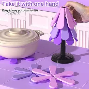 Силиконовый набор подставок для горячих блюд, термостойкие подставки, держатели для кастрюль в форме дерева с подставкой, многофункциональный кухонный декор для горячих блюд, чашек и сковородок Round