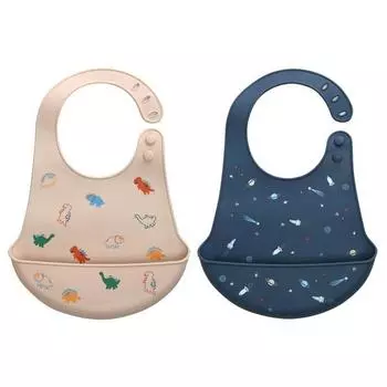 Силиконовый нагрудник Daily Like Bonbon, комплект из 2 предметов, 08 Baby Dino, 09 Universe, 1 комплект