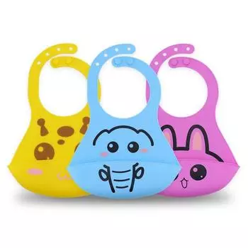 Силиконовый нагрудник для малышей с карманом для риса Водонепроницаемый нагрудник для малышей с принтом животных Однотонный нагрудник для малышей с карманом для риса оранжевый