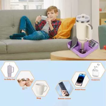 Силиконовый нескользящий поднос для дивана с большим подстаканником, несколько отделений, водонепроницаемый фиолетовый