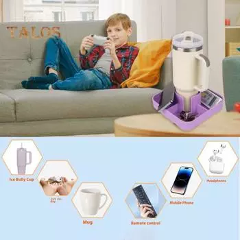 Силиконовый нескользящий подстаканник для дивана с большим подстаканником, несколько отделений, водонепроницаемый, устойчивый к проливам, подстаканник для дивана фиолетовый