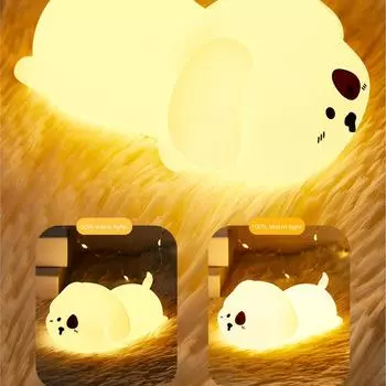 Силиконовый ночник в виде щенка, мягкий регулируемый свет, таймер для поглаживания, ночник для сна, пульт дистанционного управления, зарядка в США, цветной дышащий свет 50% warm light