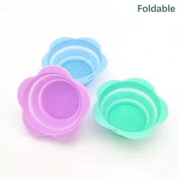 Силиконовый очиститель кистей для макияжа, складная пуховка, миска для чистки теней, кисти для мытья, мягкий коврик, инструменты для красоты, скруббер, коробка