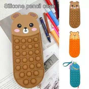 Силиконовый пенал с рисунком из мультфильма, дизайн-головоломка для снятия стресса, прочный гибкий забавный канцелярский чехол для детей зелёный