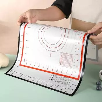 Силиконовый пищевой коврик для замешивания, кухонный коврик для дома и коврик для помадки с градуированным инструментом для выпечки теста 29*26cm чёрный