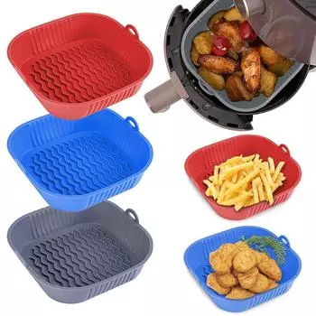 Силиконовый поднос для фритюрницы, безопасный для еды многоразовый квадратный коврик для барбекю, тарелка для аэрофритюрницы, форма для выпечки, корзина для кухни 19cm красный