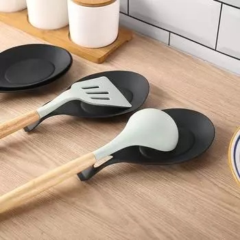 Силиконовый подставка для ложки, держатель для лопатки, термостойкая посуда, поднос для столовых приборов, кухонные принадлежности чёрный