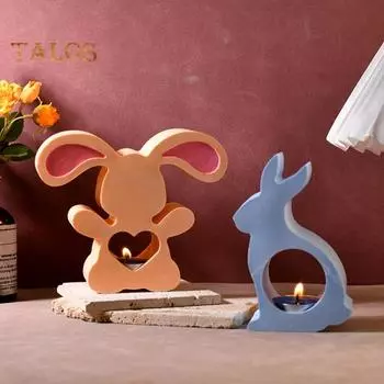 Силиконовый подсвечник в виде кролика, форма для пасхального подсвечника, смоляная форма, 3D-форма для литья эпоксидной смолы в виде кролика для домашнего декора своими руками A