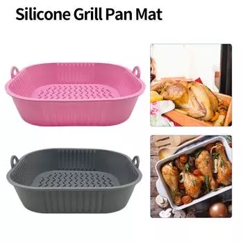 Силиконовый противень для выпечки аэрофритюрницы, складной, сменный, квадратный, 19 см, противень для выпечки аэрофритюрницы в духовке с ручкой, кухонные принадлежности серый