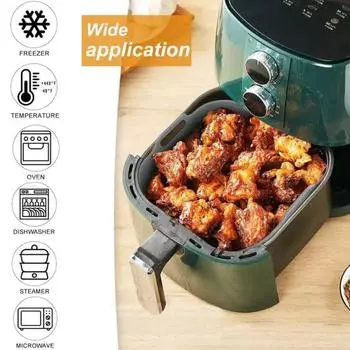 Силиконовый противень для выпечки с ручками для аэрофритюрницы Yousheng, многоразовые квадратные вкладыши для аэрофритюрницы с антипригарным покрытием, корзина для 4-6 квартов, аксессуары для аэрофритюрницы для равномерного нагрева Square серый