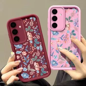 Силиконовый противоударный чехол для Samsung S24 S23 S22 Ultra S21 S20 Fe A55 A54 A53 A52 A35 A34 A15 A14 5g Красочный цветок Мягкий защитный чехол для линз Samsung A15 5G чёрный