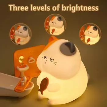 Силиконовый прожорливый кот ночник сенсорная лампа похлопывание забавная кошка и рыба лампа перезаряжаемая животное ночник функция таймера