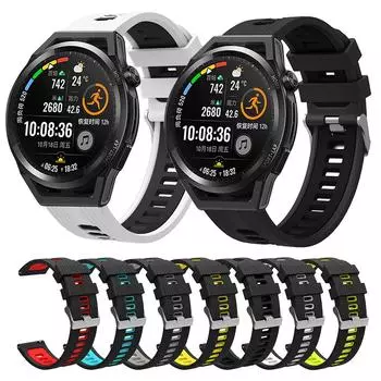 Силиконовый ремешок 20 мм 22 мм для Huawei Watch GT 3/2 42 мм 46 мм, ремешок для умных часов Huawei Watch GT Runner 20mm (GT3 42mm) чёрный/зелёный
