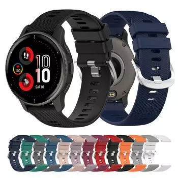 Силиконовый ремешок 20 мм для Garmin Venu 2 Plus Venu SQ Vivomove Trend, ремешок для умных часов Samsung Galaxy Watch 4/5 Active 2 20mm Universal чёрный