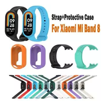 Силиконовый ремешок + чехол для Xiaomi Mi Band 8, сменный ремешок для Mi Band 8, защитный чехол
