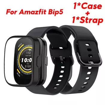 Силиконовый ремешок + чехол из ТПУ для умных часов Amazfit Bip 5 Band, сменные аксессуары для силиконового браслета, 22 мм, ремешок-браслет для Amazfit Bip5