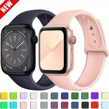 Силиконовый ремешок для Apple Watch Band 44 мм 40 мм 49 мм 45 мм 41 мм 38 мм 42 мм Correa Belt Bracelet IWatch Series 9 8 7 6 5 3 SE Ultra 2 38 40 41 mm S-M