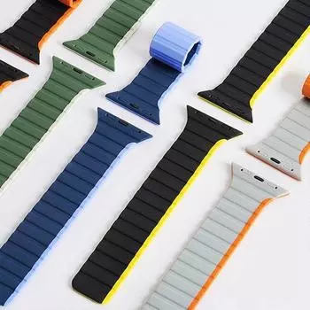 Силиконовый ремешок для Apple Watch Band 45 мм, 41 мм, 44 мм, 40 мм, 42 мм, браслет с магнитной звеньью iWatch Ultar 2, 49 мм, 9, 8, 7, 6 SE 5, аксессуары