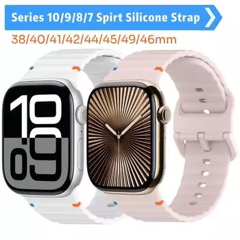 Силиконовый ремешок для Apple Watch Band Series 10 46 мм 42 мм 45 мм 44 мм Ultra 2 49 мм спортивный браслет Correa iWatch 9 8 7 41 мм 38 мм 40 мм Series 10 42MM чёрный