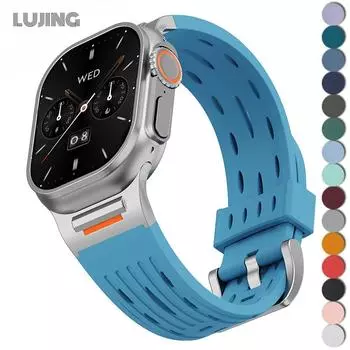 Силиконовый ремешок для Apple Watch Band Ultra 2 49 мм 46 мм 42 мм 45 мм 44 мм 40 мм 41 мм 38 мм Браслет Breathe для IWatch Series 10 9 8 7 6 5 4 3 38mm 40mm 41mm чёрный