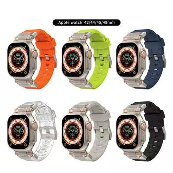 Силиконовый ремешок для Apple Watch Band Ultra 2, 49 мм, 45 мм, 44 мм, 42 мм, спортивный ремешок для iWatch Series 9, 8, 7, 6, 5, 4, 3, аксессуары для браслетов For apple 42/44/45/49mm чёрный