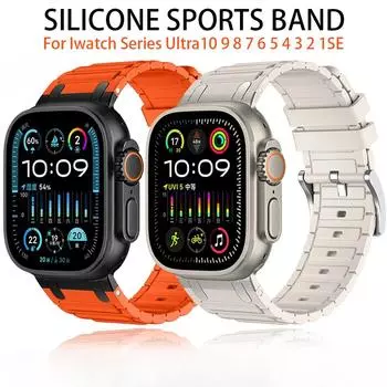 Силиконовый ремешок для Apple Watch Band Ultra 2 49 мм 46 мм 44 мм 40 мм 45 мм 41 мм 38 мм 44 мм для iwatch серии 10 9 8 7 6 5 4 3 2 1se 38mm 40mm 41mm чёрный