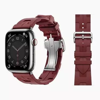 Силиконовый ремешок для Apple Watch Series Ultra/2/9/8/7/6/5/4/3/2/se, неатласный ремешок со складной застежкой для браслета IWatch 41 мм, 45 мм, 49 мм, 40, 44 мм 38 40 41mm чёрный