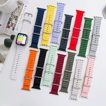 Силиконовый ремешок для Apple Watch Ultra 8 49 мм 45 мм 41 мм серии 7 6 3 Se 5 4 3 2 1 44 мм 40 мм 42 мм 38 мм Ocean Sport Watch Ремень Браслет 42mm 44mm 45mm 49mm