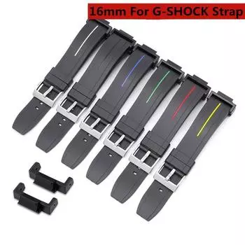Силиконовый ремешок для часов 16 мм для Casio DW-5600 GW-M5610 G-5600 GW-B5600 DW-6900 GA-2100 9052 Series Спортивный резиновый сменный ремешок For Casio 16mm серый/чёрный