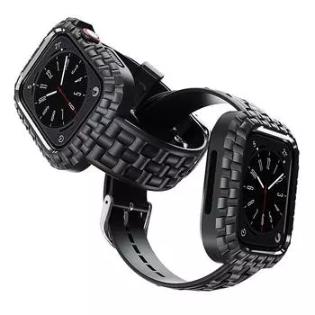 Силиконовый ремешок для часов + чехол для Apple Watch Ultra Band 49 мм, 45 мм, 41 мм, 44 мм, 40 мм, спортивный браслет, чехол-бампер iWatch 9 8 se 7 6 5 4 38mm/40mm/41mm чёрный