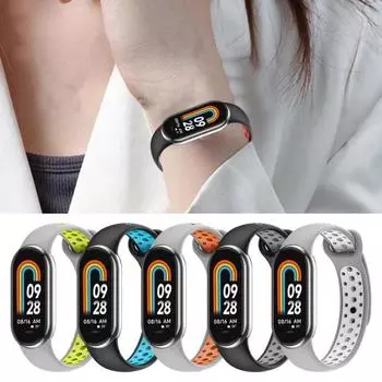 Силиконовый ремешок для часов для Mi Band 8, ТПУ, водонепроницаемый, устойчивый к поту, регулируемая длина, сменные аксессуары для часов черный серый