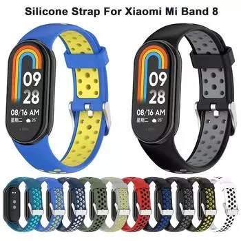 Силиконовый ремешок для часов для Xiaomi Band 8, двухцветный дышащий умный ремешок для часов, сменный браслет для Xiaomi Mi Band 8, ремешок темно-синий/белый