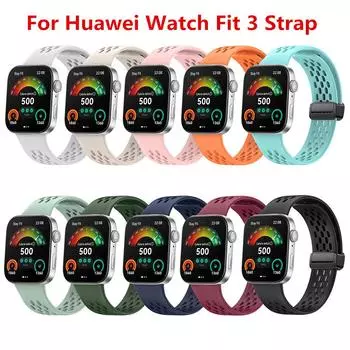 Силиконовый ремешок для часов Huawei Fit 3, спортивный полый дышащий ремешок с магнитной пряжкой, браслет для Huawei Fit 3 Fit3, браслет, ремень For Huawei Watch Fit 3 белый
