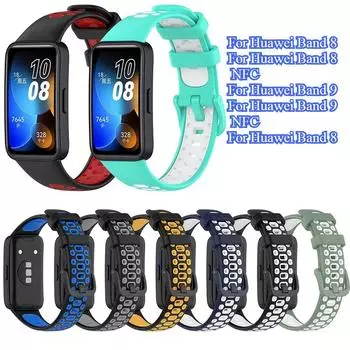 Силиконовый ремешок для Huawei Band 10 9 8 двухцветный ремешок для часов браслет аксессуары для браслета Huawei Band 10/9/8 красный/чёрный