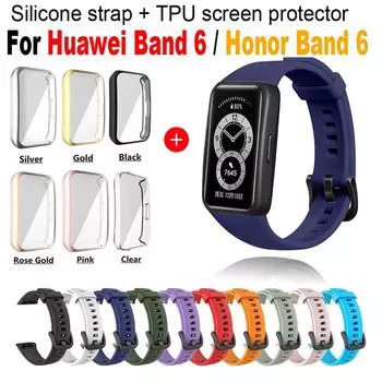 Силиконовый ремешок для Huawei Band 6, сменный ремешок для часов Honor Band 6, ремешок с полноэкранным защитным чехлом из ТПУ, браслет For Huawei Band 6