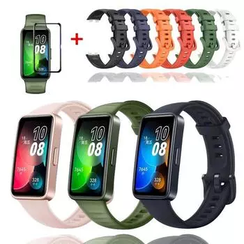 Силиконовый ремешок для Huawei Band 8 7 6/Honor Band 7 6, сменный браслет, ремень для браслета 8, защитная пленка для экрана for Honor Band 6 зелёный