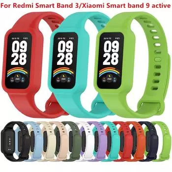 Силиконовый ремешок для Redmi Smart Band 3, сменный ремешок для часов Xiaomi Smart band 9, аксессуары для активного ремешка Correa чёрный