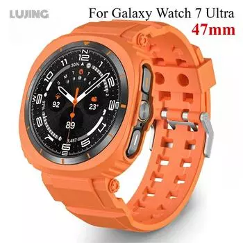 Силиконовый ремешок для Samsung Galaxy Watch 7 Ultra 47 мм, спортивный ремешок из ТПУ, чехол для SAMSUNG GALAXY 47 мм, полный защитный браслет Galaxy Ultra 47mm чёрный
